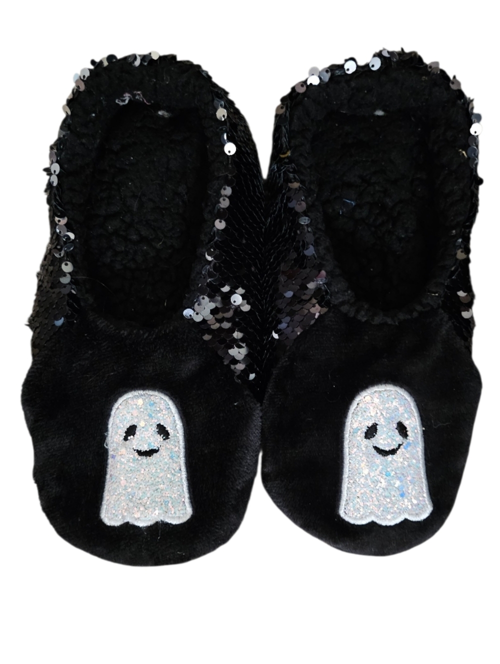Ghost Flip Sequined Black/Silver Slipper Socks